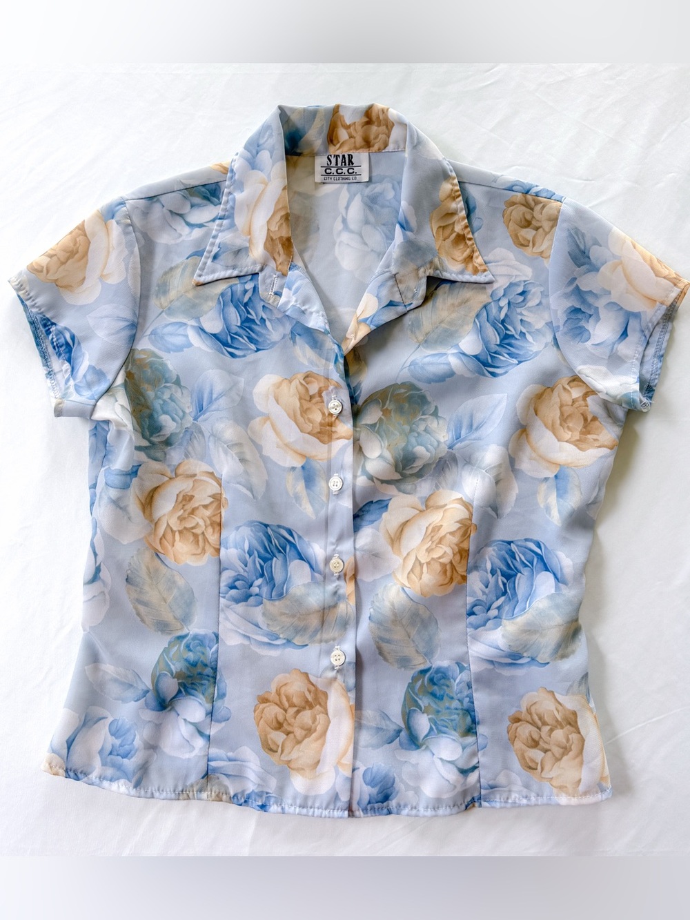 Vintage 90s Y2K Light Blue Floral Button Up